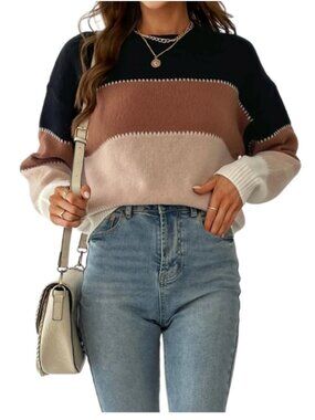 Cupshe Women's Long Sleeve Colorblock Casual Knit Pullover Polyester Sweater